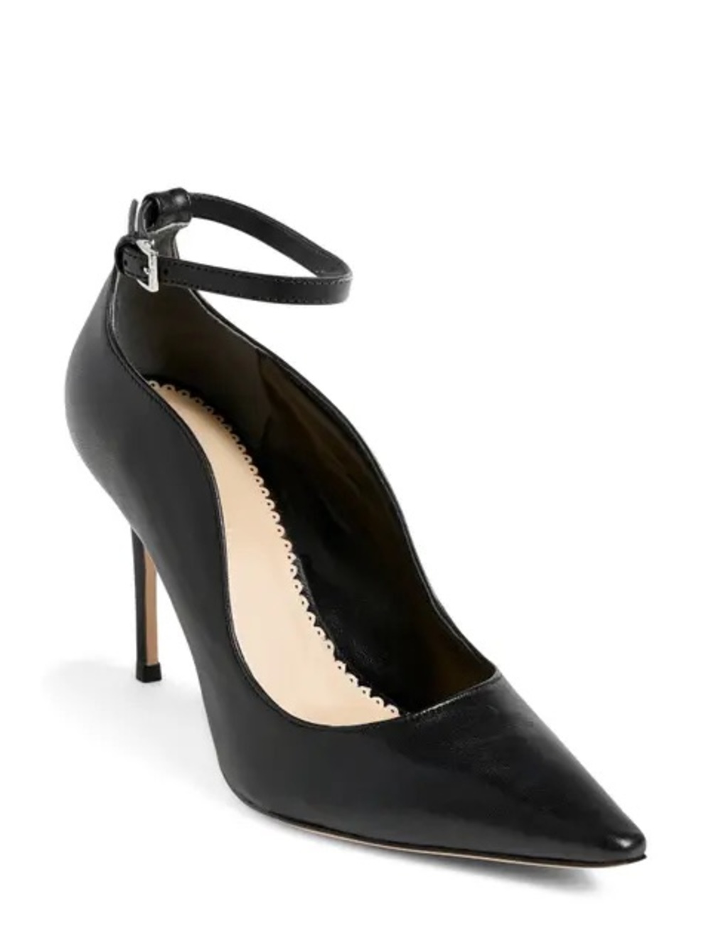 VINCE CAMUTO | HINATA BLACK LEATHER ANKLE STRAP STILETTO HEEL PUMPS 7.5